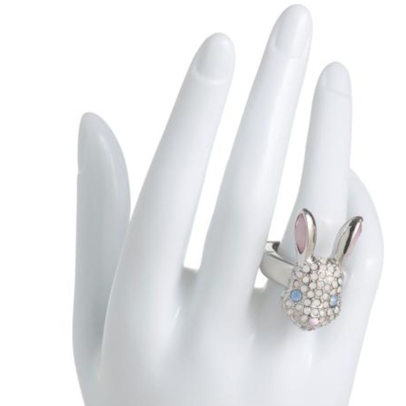 Betsey Johnson Hop To It Easter Bunny Crystal Stretch Ring New - Picture 4 of 4